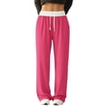 thumbnail image 1 of Women'S Contrast Color Waistband Sweatpants Wide Leg Pants with Drawstring Buckle Rose Red M, 1 of 9