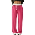 thumbnail image 1 of Women'S Contrast Color Waistband Sweatpants Wide Leg Pants with Drawstring Buckle Rose Red XL, 1 of 9