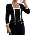 thumbnail image 1 of Women'S Contrast Colorblock Cardigan Vest Two-Piece Set Long Sleeve Cropped Cardigan Striped Shawl Black S, 1 of 8