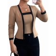 thumbnail image 1 of Women'S Contrast Colorblock Cardigan Vest Two-Piece Set Long Sleeve Cropped Cardigan Striped Shawl Khaki S, 1 of 5