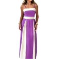 thumbnail image 1 of Women'S Contrasting Colors Spaghetti Strap Long Dress Elegant High Waist Leace-Up Dresses Dark Violet XL, 1 of 5