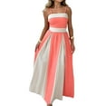 thumbnail image 1 of Women'S Contrasting Colors Spaghetti Strap Long Dress Elegant High Waist Leace-Up Dresses Peach M, 1 of 5