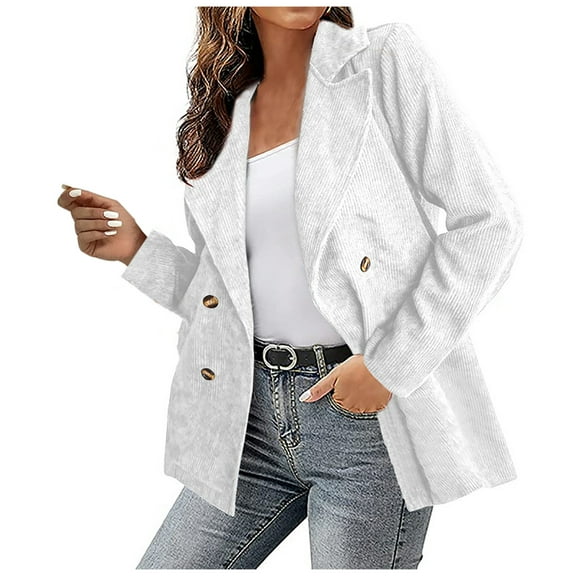 Women'S Corduroy Blazers & Suit Jackets Fashion Dressy Long Sleeve Work Office Suit Jackets Blazer White S