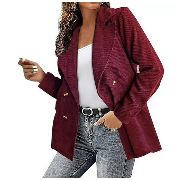 Women'S Corduroy Blazers & Suit Jackets Fashion Dressy Long Sleeve Work Office Suit Jackets Blazer Wine XL