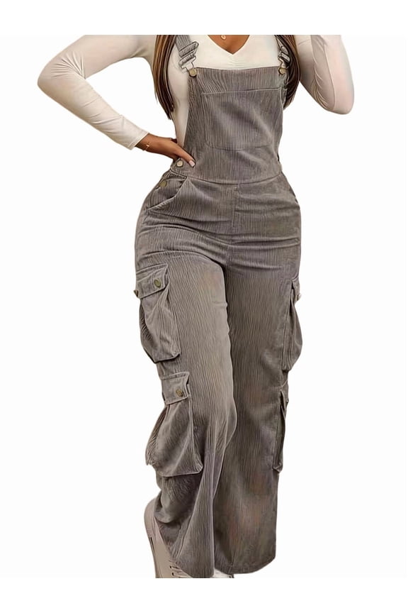 Women'S Corduroy Overalls with Adjustable Straps, Baggy Bib Jumpsuit, Casual with Pockets Gray M
