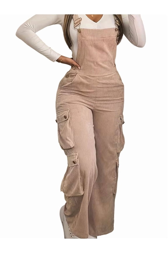 Women'S Corduroy Overalls with Adjustable Straps, Baggy Bib Jumpsuit, Casual with Pockets Pink S