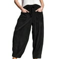 thumbnail image 1 of Women'S Corduroy Pants Baggy Wide Leg Pants Casual Elastic Waisted Palazzo Harem Pants with Pockets Black L, 1 of 7