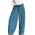 thumbnail image 1 of Women'S Corduroy Pants Baggy Wide Leg Pants Casual Elastic Waisted Palazzo Harem Pants with Pockets Blue S, 1 of 8