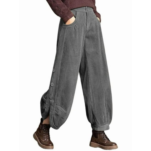 Women'S Corduroy Wide Leg Pants, Fall Winter High Waist Bootcut Cropped Trousers Casual Loose Gray XXL