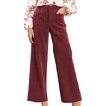 thumbnail image 1 of Women'S Corduroy Wide Leg Pants with Patch Pockets Casual Slim Fit Elastic Waist Trousers Wine Red XXL, 1 of 8