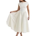 thumbnail image 1 of Women'S Corset Midi Dress Casual Flowy A Line Boat Neck Wedding Guest Dresses with Pockets Cream White L, 1 of 9