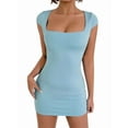 thumbnail image 1 of Women'S Corset Mini Dress Square Neck Ruched Sleeveless Club Party Short Dress Light Blue XS, 1 of 10