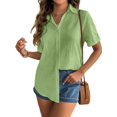 thumbnail image 1 of Women'S Cotton Button Rolled Hem Short Sleeve Shirt Summer Casual V Neck Beach Cotton Top Yellow & Green XXXL, 1 of 6