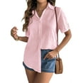 thumbnail image 1 of Women'S Cotton Button Shirt Rolled Hem Short Sleeve Shirt Women'S Summer Casual V Neck Beach Cotton Top Pink XXL, 1 of 8