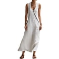thumbnail image 1 of Women'S Cotton Linen Jumpsuits Sleeveless Wide Legs Button Down Rompers with Pockets White S, 1 of 7