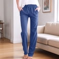thumbnail image 1 of Women'S Cotton Linen Pants Drawstring Light-Weight Summer Fit Straight Leg Lounge Trouser Blue XL, 1 of 3