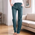 thumbnail image 1 of Women'S Cotton Linen Pants Drawstring Light-Weight Summer Fit Straight Leg Lounge Trouser Green M, 1 of 3