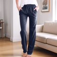 thumbnail image 1 of Women'S Cotton Linen Pants Drawstring Light-Weight Summer Fit Straight Leg Lounge Trouser Navy Blue S, 1 of 3