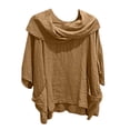 thumbnail image 1 of Women's Cotton-Linen Set, V-Neck Top + Wide Leg Pants With Solid Color For Casual Weekend Brown 2XL, 1 of 9