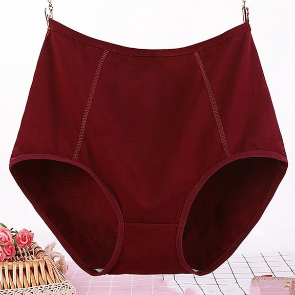Women'S Cotton Underwear High Waist Plus Size Stretch Briefs Soft Menstrual Anti-Leakage Underpants Full Coverage PantiesWineXXXXXL