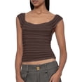 thumbnail image 1 of Women'S Cowl Neck Top Sleeveless Ruched Double Lined Crop Top T Shirts Brown M, 1 of 8