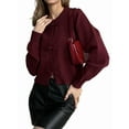 thumbnail image 1 of Women'S Crew Neck Cropped Cardigan Sweater Long Sleeve Front Button Shawl Sweater Jacket Wine Red L, 1 of 8