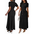 thumbnail image 1 of Women'S Crew Neck Dress Button Down Dresses Long Bodycon Knit Dress Black S, 1 of 7