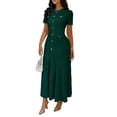 thumbnail image 1 of Women'S Crew Neck Dress Button Down Dresses Long Bodycon Knit Dress Dark Green S, 1 of 7