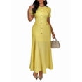 thumbnail image 1 of Women'S Crew Neck Dress Button Down Dresses Long Bodycon Knit Dress Yellow M, 1 of 7