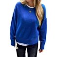 thumbnail image 1 of Women'S Crew Neck Pullover Sweaters, Long Sleeve Knit Tops with Fake Two-Piece Design for Fall Winter Blue XL, 1 of 7