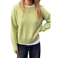thumbnail image 1 of Women'S Crew Neck Pullover Sweaters, Long Sleeve Knit Tops with Fake Two-Piece Design for Fall Winter Yellow-Green L, 1 of 7
