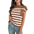 thumbnail image 1 of Women'S Crew Neck Top Thick Needle Casual Striped Sweater Caramel M, 1 of 7