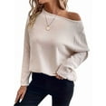 thumbnail image 1 of Women'S Crewneck Fall Knitted Top Waffle Off-Shoulder Pullover Long Sleeve T-Shirt Apricot M, 1 of 7