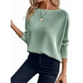 thumbnail image 1 of Women'S Crewneck Fall Knitted Top Waffle Off-Shoulder Pullover Long Sleeve T-Shirt Green M, 1 of 5