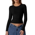 thumbnail image 1 of Women'S Crewneck Long Sleeve Shirt Double Lined Basic Tees Side Ruched Going Out Crop Tops, 1 of 10