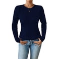 thumbnail image 1 of Women'S Crewneck Long Sleeves Crochet Light-Weight Knit Sweaters for Women Trendy Fall Outfits Dark Blue M, 1 of 8