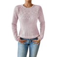 thumbnail image 1 of Women'S Crewneck Long Sleeves Crochet Light-Weight Knit Sweaters for Women Trendy Fall Outfits Pink XL, 1 of 8
