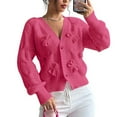 thumbnail image 1 of Women'S Crochet Cardigan V Neck Long Sleeve Decorated Button Down Knit Sweater Tops Rose Red L, 1 of 9