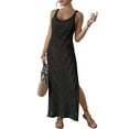 thumbnail image 1 of Women'S Crochet Coverups Sleeveless Beachwear Dresses Side Slit Maxi Beachwear Black One Size, 1 of 7