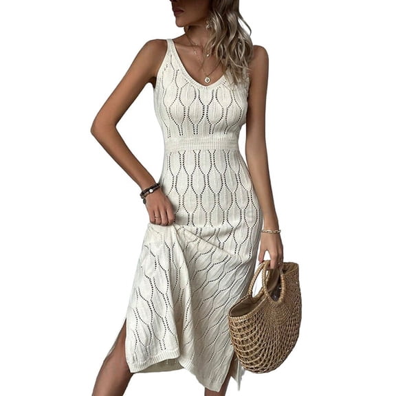 Women'S Crochet Dress Bathing Suit Cover Up Hollow Out Beach Maxi Sundress Coverups White M