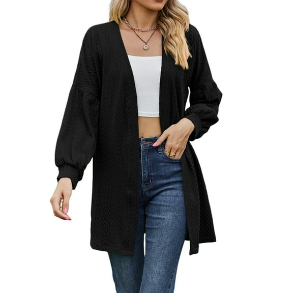 Women'S Crochet Open Cardigan Long Sleeve Cover Up Summer Black XL