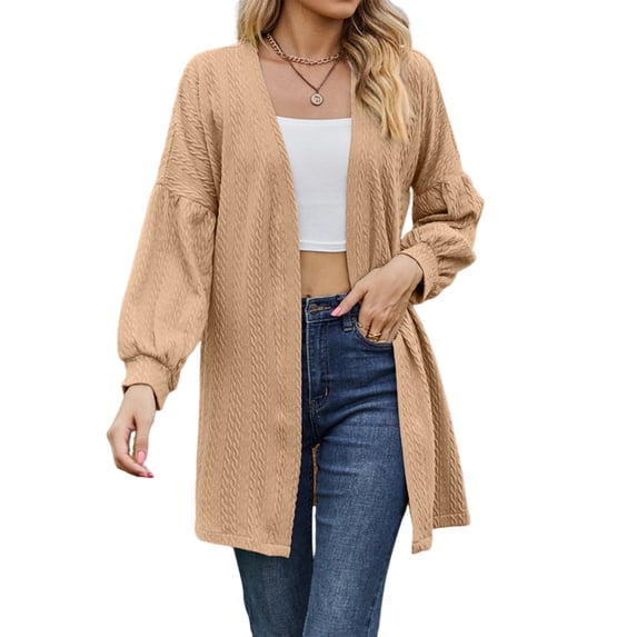 Women'S Crochet Open Cardigan Long Sleeve Cover Up Summer Shallow Khaki L