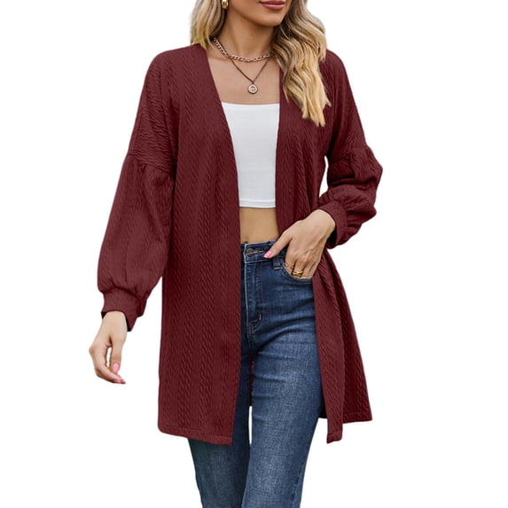 Women'S Crochet Open Cardigan Long Sleeve Cover Up Summer Wine Red S