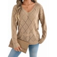 thumbnail image 1 of Women'S Crochet Sweater Top Hollow Out Long Sleeve Pullover Tops Fall Outfits Fashion Khaki S, 1 of 9