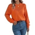 thumbnail image 1 of Women'S Crochet Sweaters Crew Neck Long Sleeve Cute Hollow Out Cotton Pullover Knit Tops Orange Color L, 1 of 8