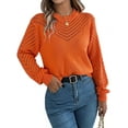 thumbnail image 1 of Women'S Crochet Sweaters Crew Neck Long Sleeve Cute Hollow Out Cotton Pullover Knit Tops Orange Color M, 1 of 9