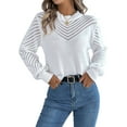 thumbnail image 1 of Women'S Crochet Sweaters Crew Neck Long Sleeve Cute Hollow Out Cotton Pullover Knit Tops White S, 1 of 8