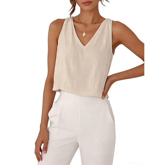 Women'S Crop Tank Tops Spring Summer Sleeveless V Neck Cropped Casual Beach Tops Shirts Color S