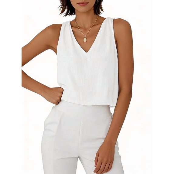 Women'S Crop Tank Tops Spring Summer Sleeveless V Neck Cropped Casual Beach Tops Shirts White XS