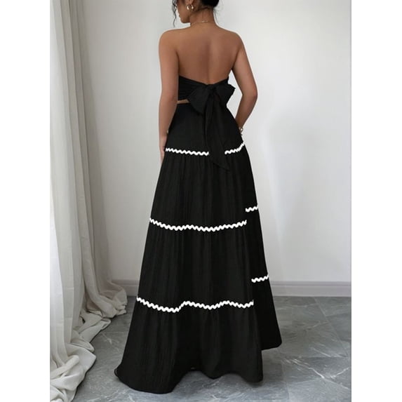 Women'S Crop Top Maxi Skirts Set 2 Piece Outfit Dress Black L